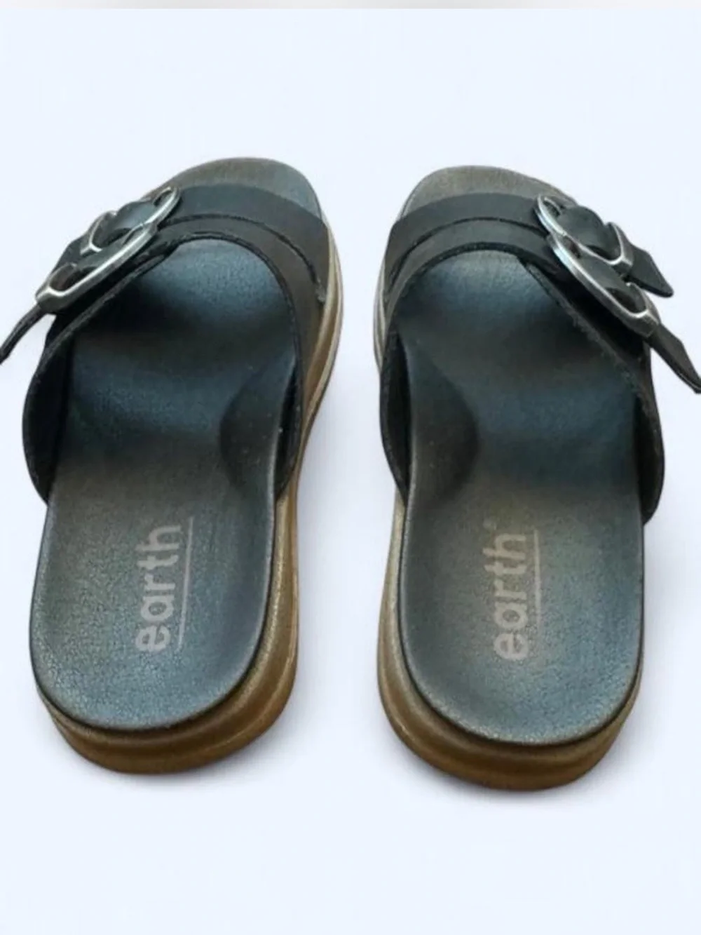 Earth Origins Black Slide Sandal with Silver Buckles